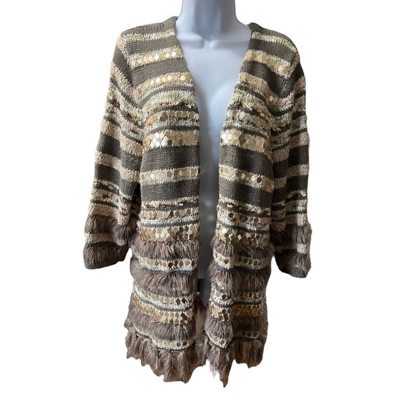 Chico's‎ Greta No Closure Open Front Cardigan Sweater Size 3/XL Brown Gold - Picture 1 of 10